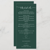 Emerald Green Heart Script Trouwdiner Menu (Voorkant / Achterkant)