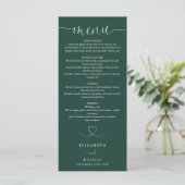 Emerald Green Heart Script Trouwdiner Menu (Staand voorkant)
