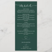Emerald Green Heart Script Trouwdiner Menu (Voorkant)