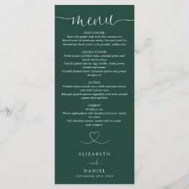 Emerald Green Heart Script Trouwdiner Menu