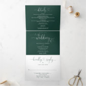 Emerald Green Heart Script Wedding Drieluik Uitnodiging (Binnen)