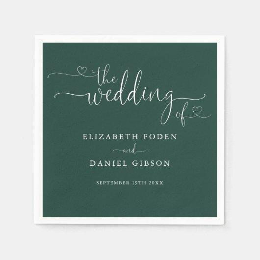 Emerald Green Heart Script Wedding Servet (Voorkant)