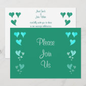 Emerald Green Hearts Wedding Invitation Kaart (Voorkant / Achterkant)