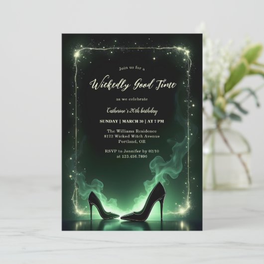 Emerald Green High Heels Mystieke Wicked Verjaarda Kaart (Staand voorkant)