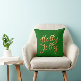 Emerald Green Holly Jolly - Gold Script Decor Kussen