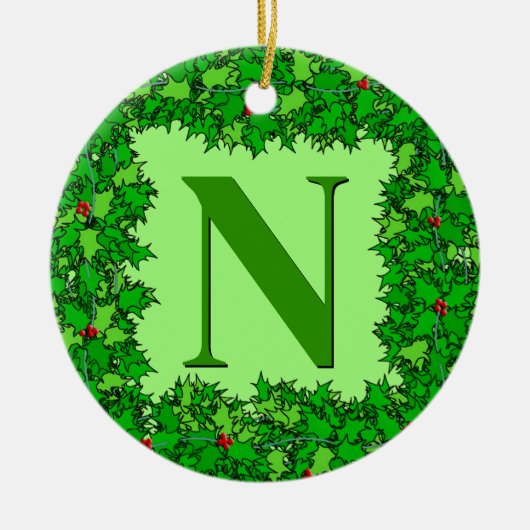 Emerald Green Holly krans gepersonaliseerd Keramisch Ornament (Voorkant)
