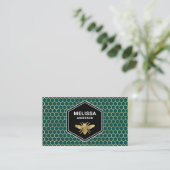 Emerald Green Honeycomb Gold Foil Honey Bee Visitekaartje (Staand voorkant)