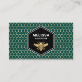 Emerald Green Honeycomb Gold Foil Honey Bee Visitekaartje (Voorkant)