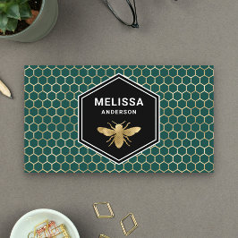Emerald Green Honeycomb Gold Foil Honey Bee Visitekaartje