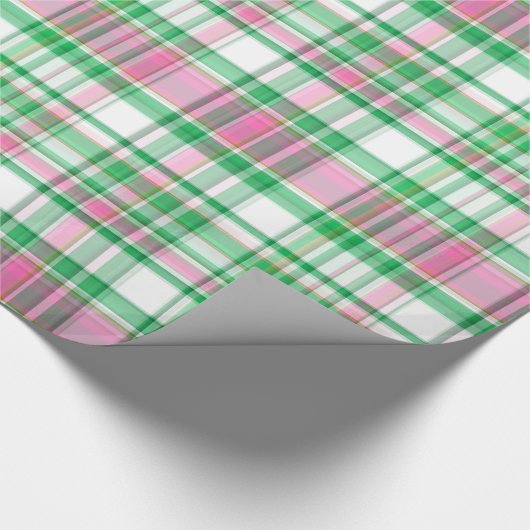 Emerald Green, Hot Pink, White Preppy Madras Pset Cadeaupapier (Hoek)