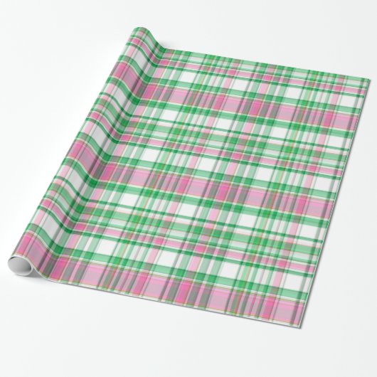 Emerald Green, Hot Pink, White Preppy Madras Pset Cadeaupapier (Uitgerold)