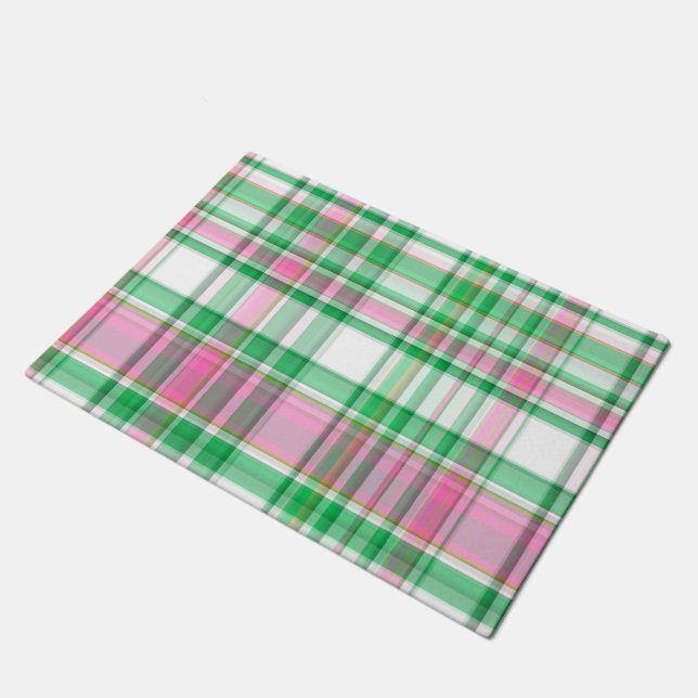 Emerald Green, Hot Pink, White Preppy Madras Pset Deurmat (Schuin)
