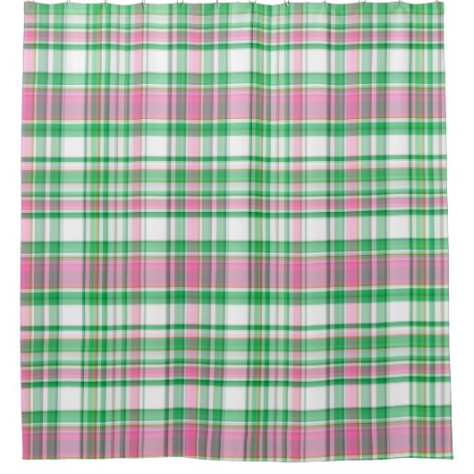 Emerald Green, Hot Pink, White Preppy Madras Pset Douchegordijn (Voorkant)