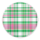 Emerald Green, Hot Pink, White Preppy Madras Pset Keramische Knop (Voorkant)