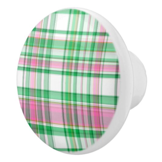Emerald Green, Hot Pink, White Preppy Madras Pset Keramische Knop (Rechts)