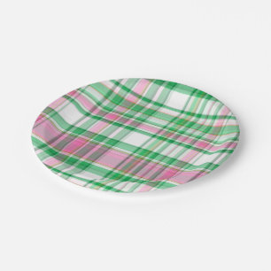 Emerald Green, Hot Pink, White Preppy Madras Pset Papieren Bordje