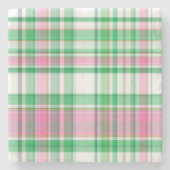 Emerald Green, Hot Pink, White Preppy Madras Pset Stenen Onderzetter (Voorkant)