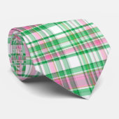 Emerald Green, Hot Pink, White Preppy Madras Pset Stropdas (Opgerold)