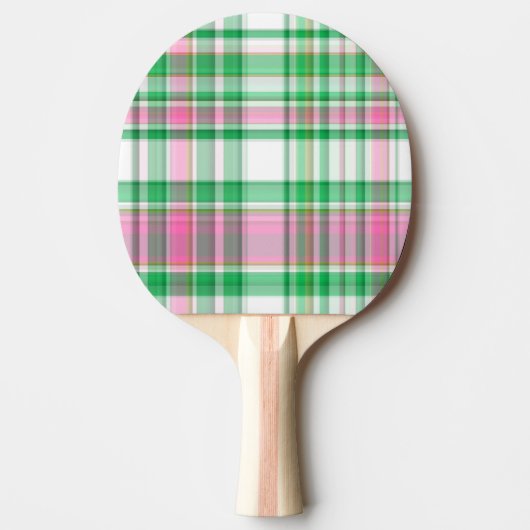 Emerald Green, Hot Pink, White Preppy Madras Pset Tafeltennisbatje (Voorkant)