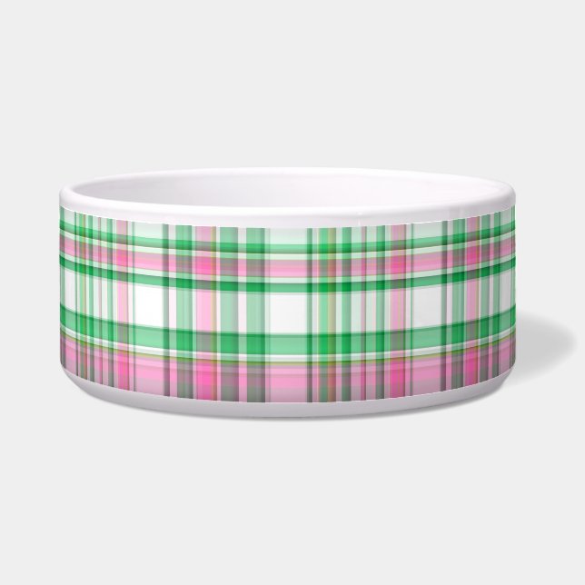 Emerald Green, Hot Pink, White Preppy Madras Pset Voerbakje (Voorkant)