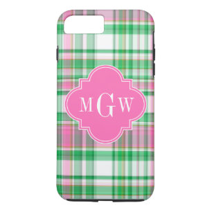 Emerald Green Hot Pink Wht Preppy Madras Monogram Case-Mate iPhone Case