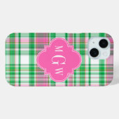 Emerald Green Hot Pink Wht Preppy Madras Monogram Case-Mate iPhone Case (Achterkant (horizontaal))