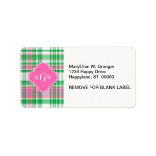 Emerald Green Hot Pink Wht Preppy Madras Monogram Etiket