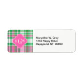Emerald Green Hot Pink Wht Preppy Madras Monogram Etiket (Voorkant)