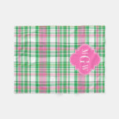 Emerald Green Hot Pink Wht Preppy Madras Monogram Fleece Deken (Voorkant (Horizontaal))