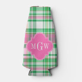 Emerald Green Hot Pink Wht Preppy Madras Monogram Flesjeskoeler (Voorkant)