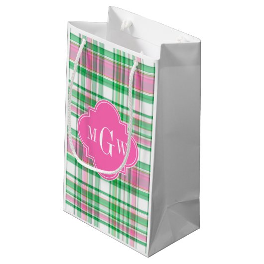 Emerald Green Hot Pink Wht Preppy Madras Monogram Klein Cadeauzakje (Achterkant Gekanteld)