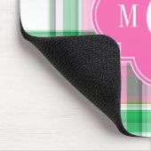 Emerald Green Hot Pink Wht Preppy Madras Monogram Muismat (Hoek)