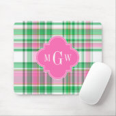 Emerald Green Hot Pink Wht Preppy Madras Monogram Muismat (Met muis)