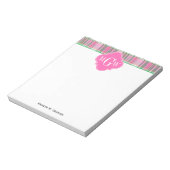 Emerald Green Hot Pink Wht Preppy Madras Monogram Notitieblok (Linkerzijde)