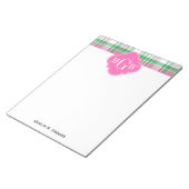 Emerald Green Hot Pink Wht Preppy Madras Monogram Notitieblok (Schuin)