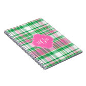 Emerald Green Hot Pink Wht Preppy Madras Monogram Notitieboek (Rechterzijde)