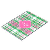 Emerald Green Hot Pink Wht Preppy Madras Monogram Notitieboek (Linkerzijde)
