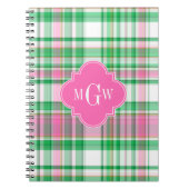 Emerald Green Hot Pink Wht Preppy Madras Monogram Notitieboek (Voorkant)