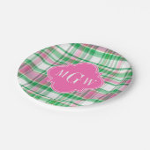 Emerald Green Hot Pink Wht Preppy Madras Monogram Papieren Bordje (Gekanteld)