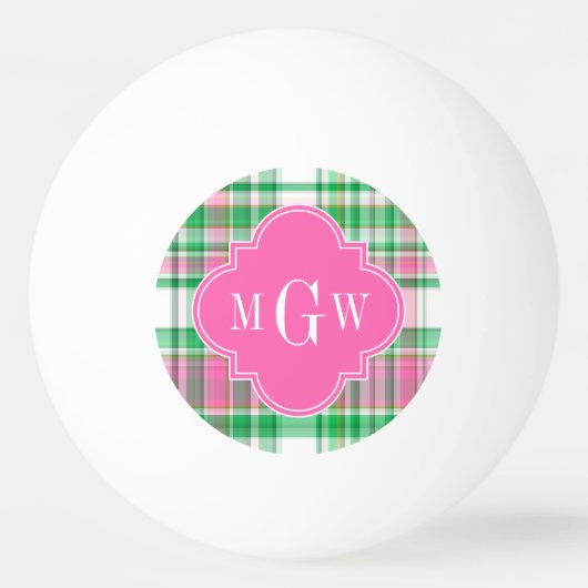 Emerald Green Hot Pink Wht Preppy Madras Monogram Pingpongbal (Achterkant)