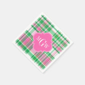 Emerald Green Hot Pink Wht Preppy Madras Monogram Servetten (Hoek)