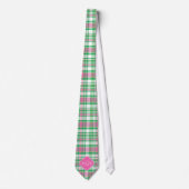 Emerald Green Hot Pink Wht Preppy Madras Monogram Stropdas (Voorkant)