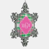 Emerald Green Hot Pink Wht Preppy Madras Monogram Tin Sneeuwvlok Ornament (Links)