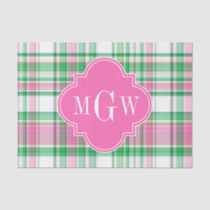 Emerald Green Hot Pink Wht Preppy Madras Monogram Tissuepapier