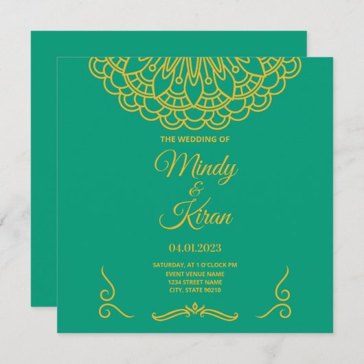 Emerald Green Indian Jewel Tone Wedding Invitation Kaart (Voorkant / Achterkant)