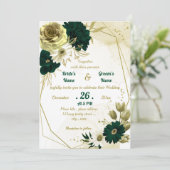 Emerald green iory gold florale geometrische bruil kaart (Staand voorkant)