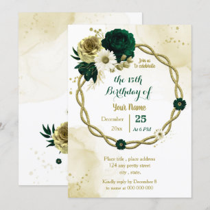 Emerald green iory gold wreatparty kaart
