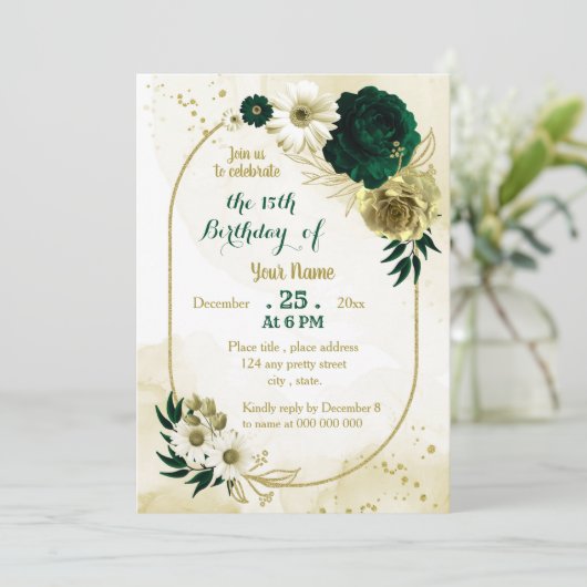 Emerald green iory goud geometrische verjaardagsfe kaart (Staand voorkant)