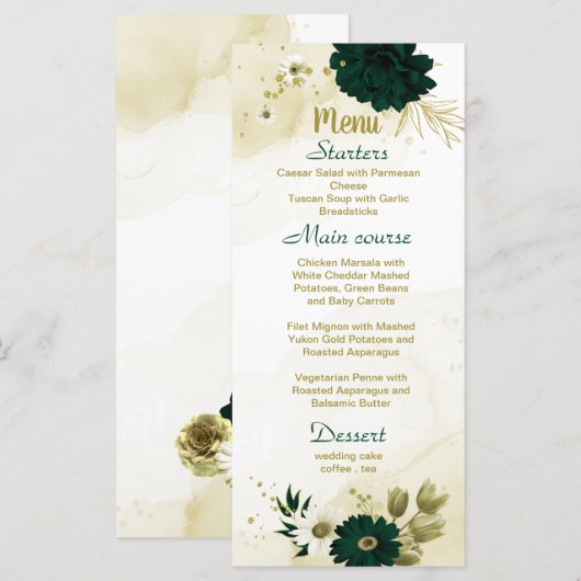 Emerald Green Iory goudbrutbruiloft Menu (Voorkant / Achterkant)