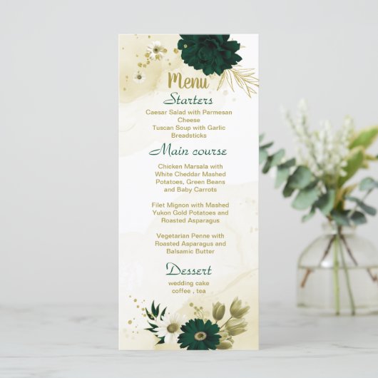 Emerald Green Iory goudbrutbruiloft Menu (Staand voorkant)